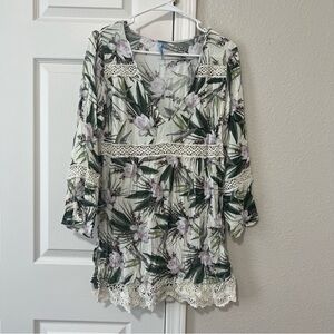 Antonio Melani Fairy Core Floral Top with Bell Sleeve and Crochet Detailing